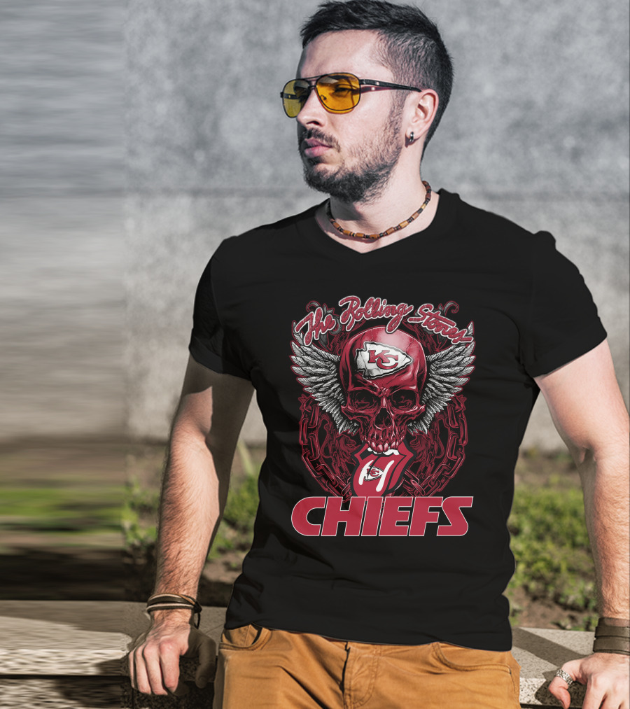 The Rolling Stones Skull Kansas City Chiefs Logo Wings Chiefs T-Shirt