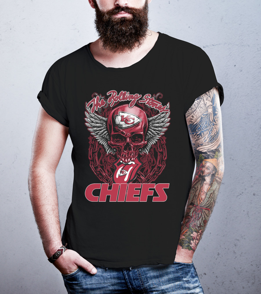 The Rolling Stones Skull Kansas City Chiefs Logo Wings Chiefs T-Shirt
