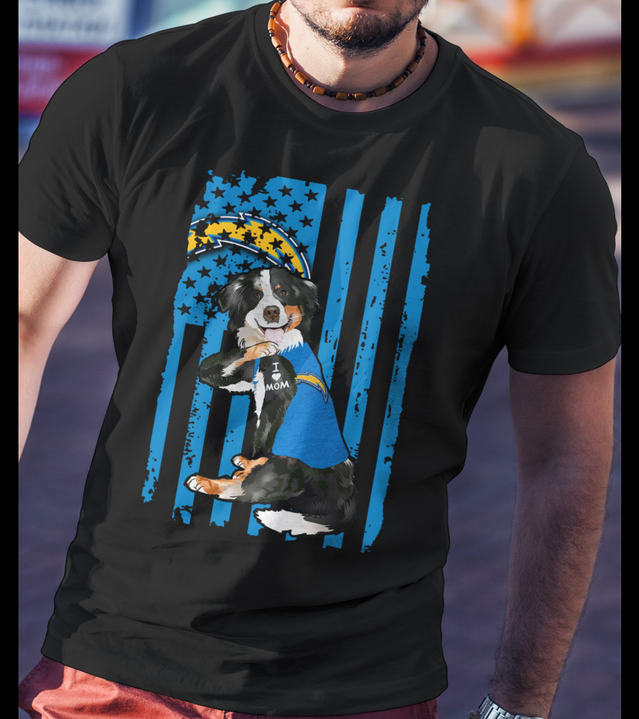 Border Collie I Love Mom Los Angeles Chargers T-Shirt