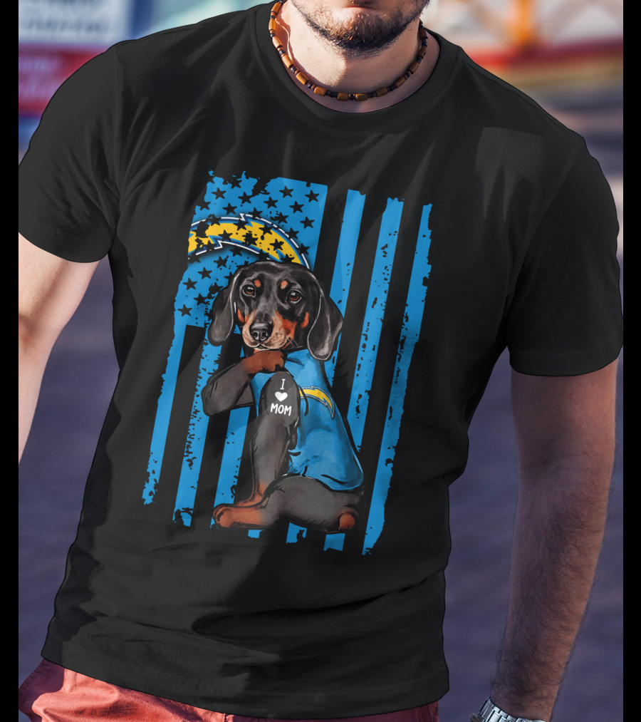 Dachshund I Love Mom Los Angeles Chargers T-Shirt
