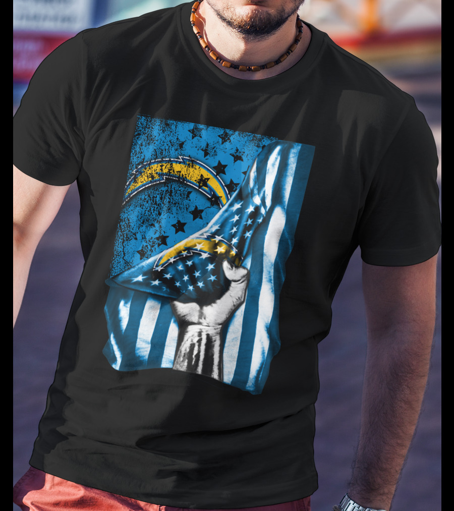 Los Angeles Chargers American Flag Fist Power Stars T-Shirt
