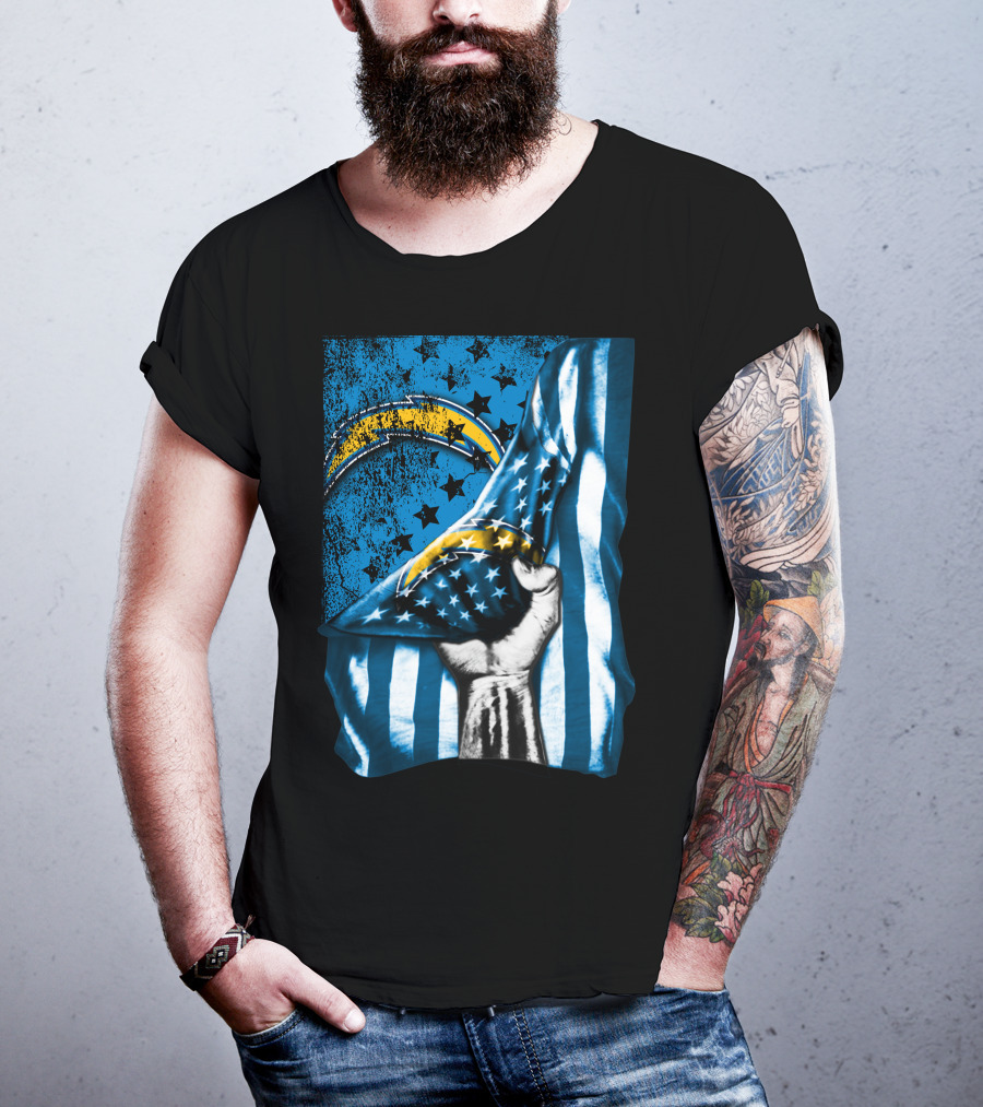 Los Angeles Chargers American Flag Fist Power Stars T-Shirt