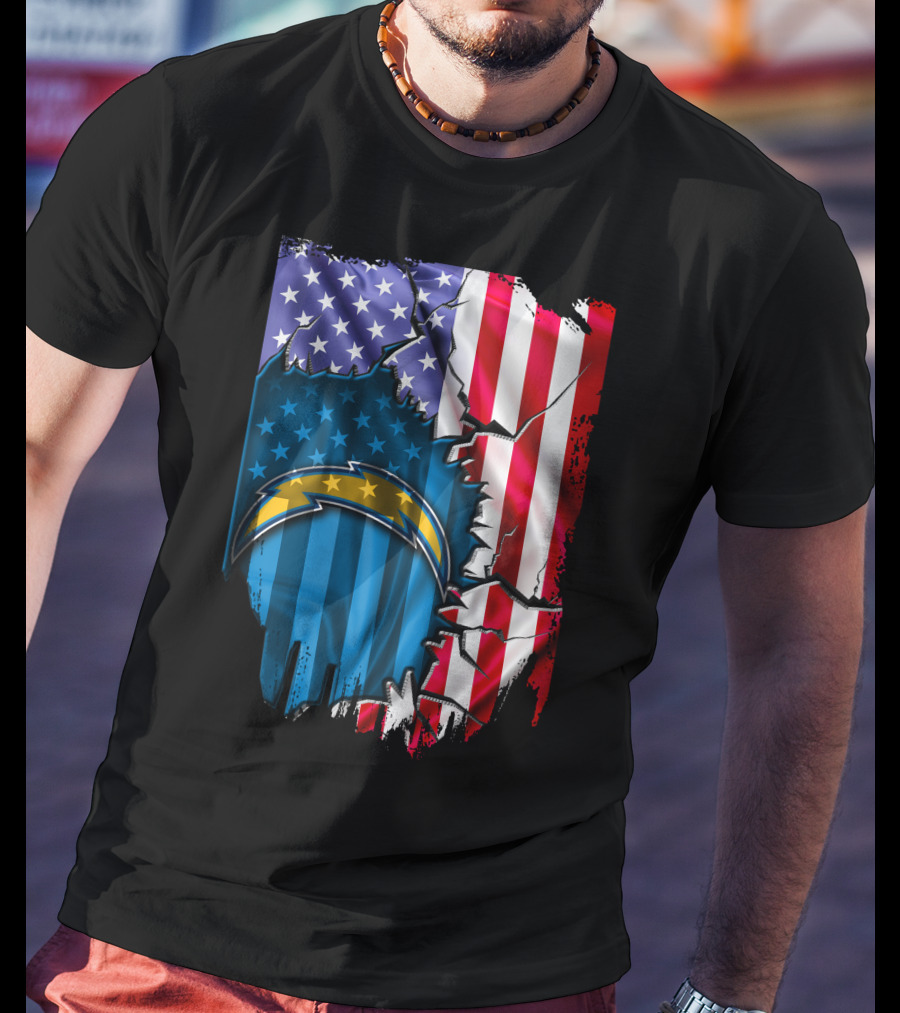 American Flag Los Angeles Chargers Logo Fusion T-Shirt