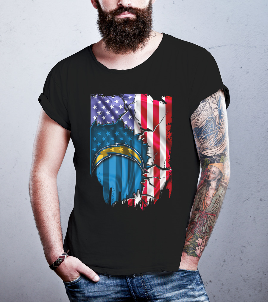 American Flag Los Angeles Chargers Logo Fusion T-Shirt