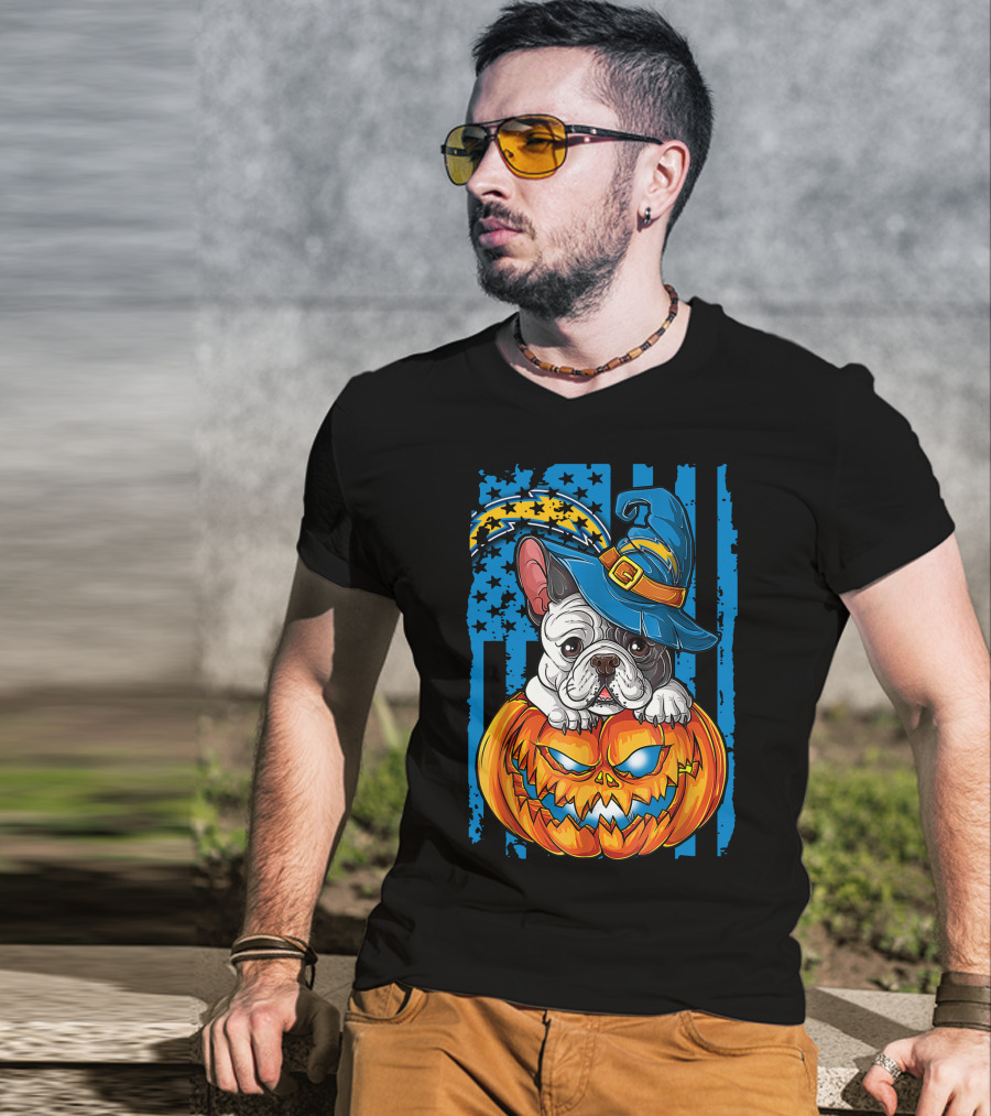 Hlw Bulldog Halloween Pumpkin Los Angeles Chargers Stars Hat T-Shirt