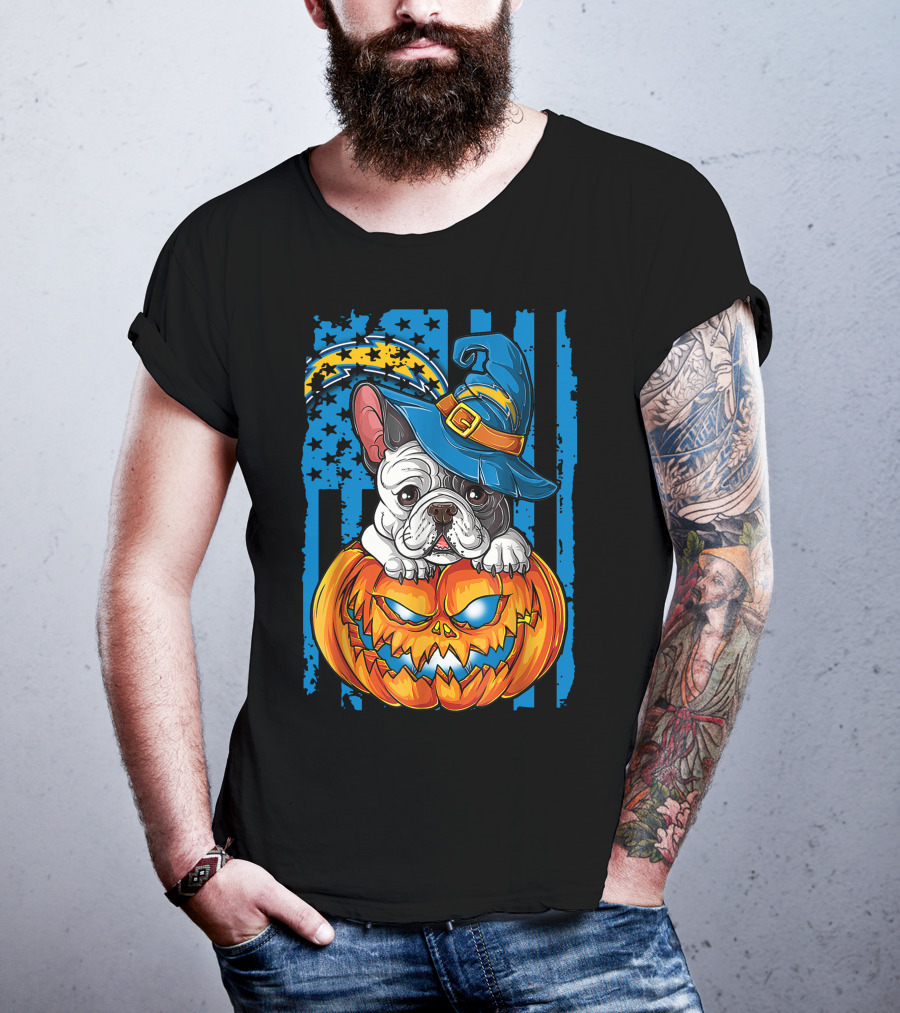 Hlw Bulldog Halloween Pumpkin Los Angeles Chargers Stars Hat T-Shirt