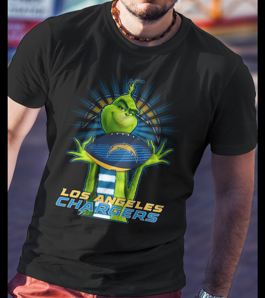 Los Angeles Chargers Grinch Holding Football T-Shirt
