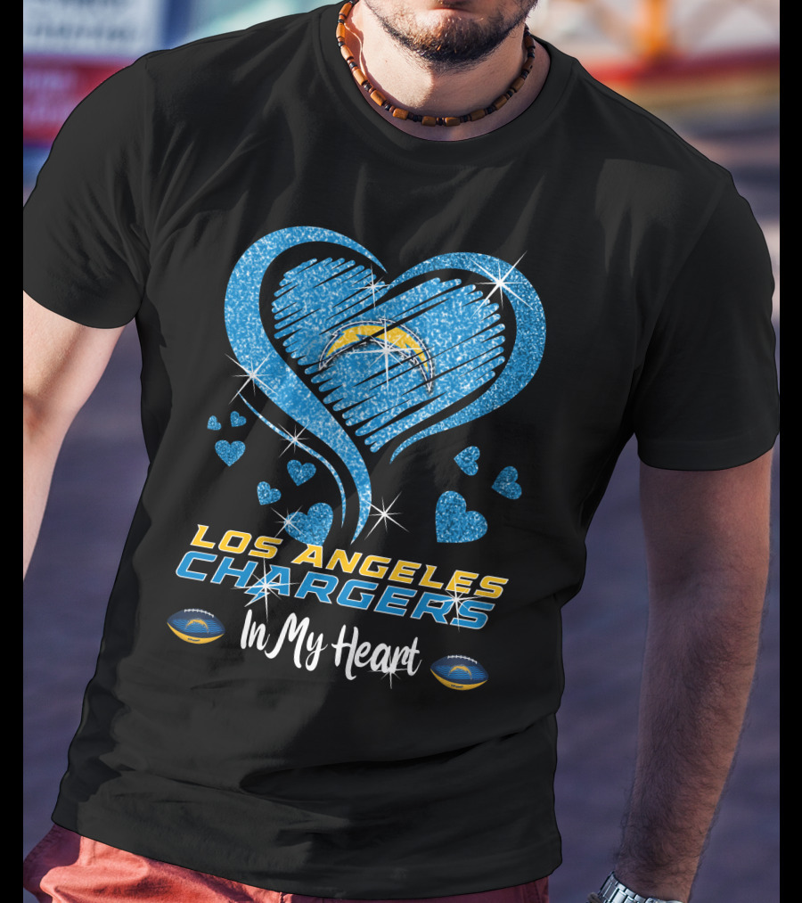 Los Angeles Chargers In My Heart Sparkling Blue Heart T-Shirt