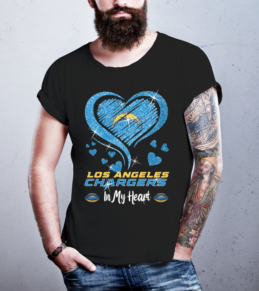Los Angeles Chargers In My Heart Sparkling Blue Heart T-Shirt