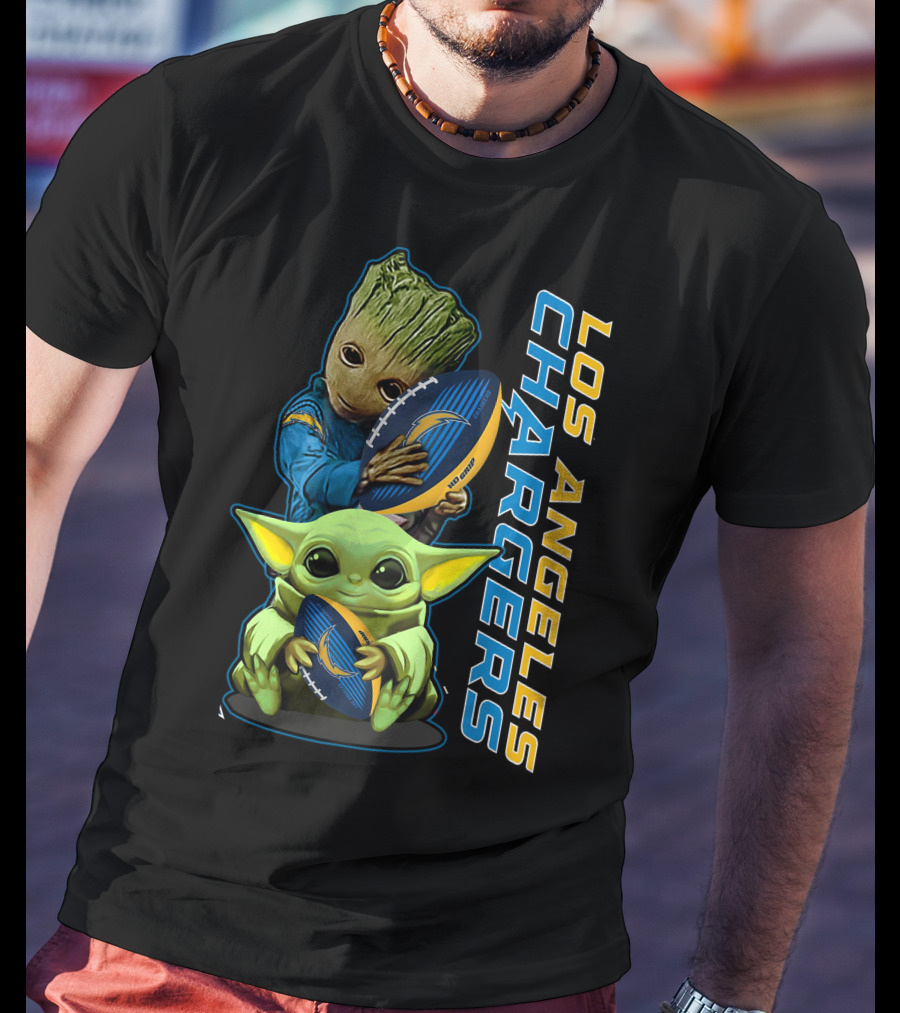 Grzd Los Angeles Chargers Groot Baby Yoda Football T-Shirt