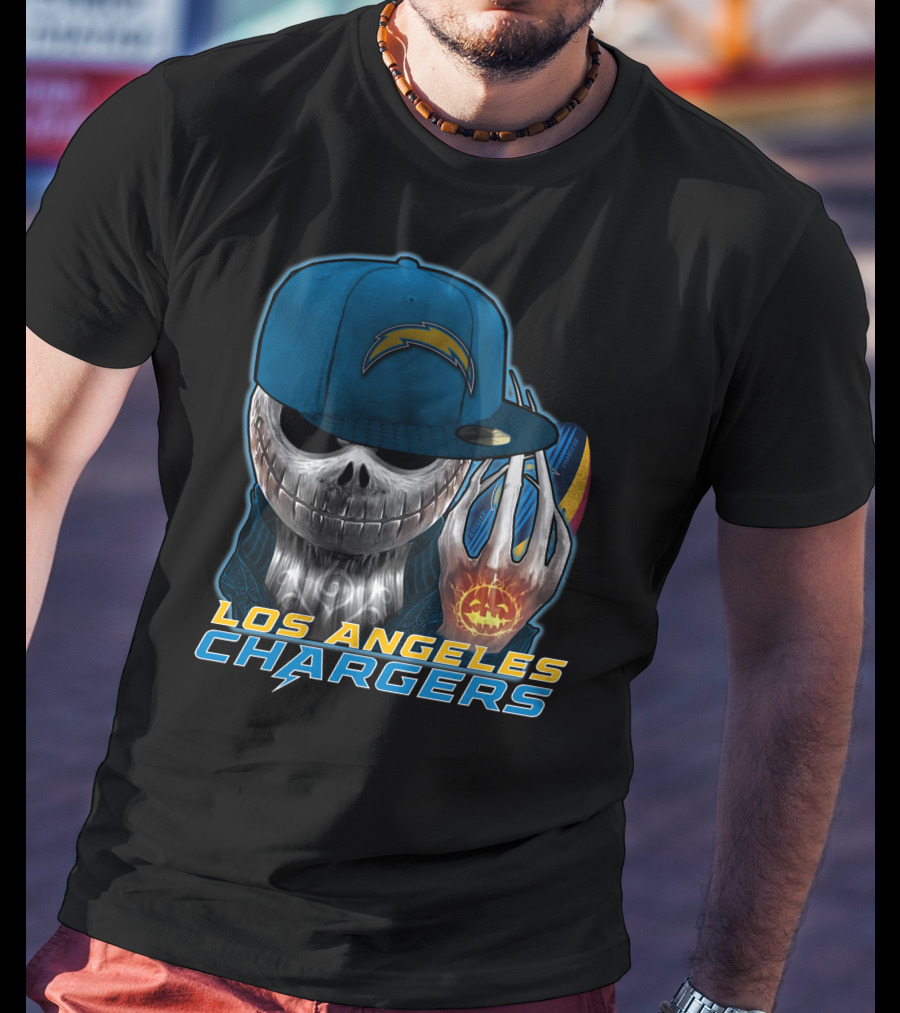 Jackskull Pumpkin Los Angeles Chargers T-Shirt