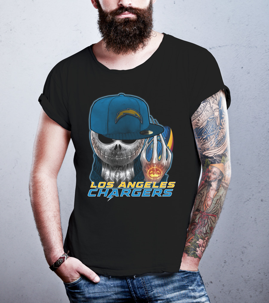 Jackskull Pumpkin Los Angeles Chargers T-Shirt