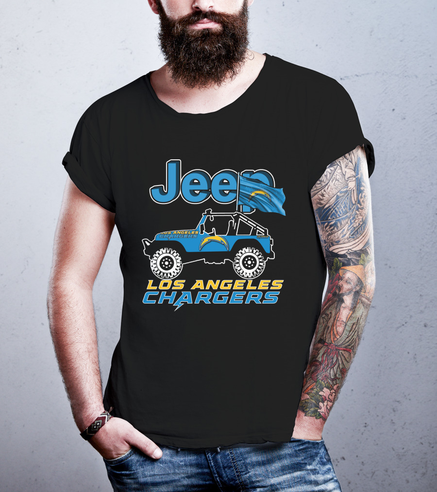 Jeep Los Angeles Chargers Blue Flag And Off-Road Vehicle T-Shirt