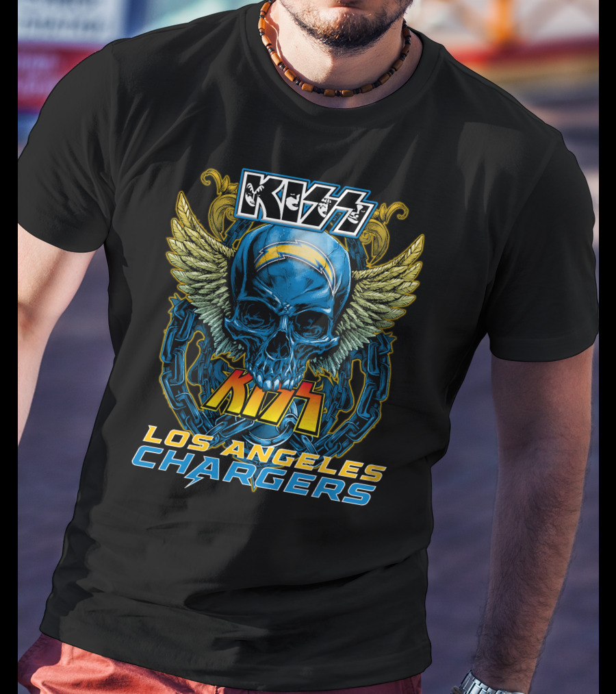 KISS Los Angeles Chargers Skull With Wings And Chains T-Shirt