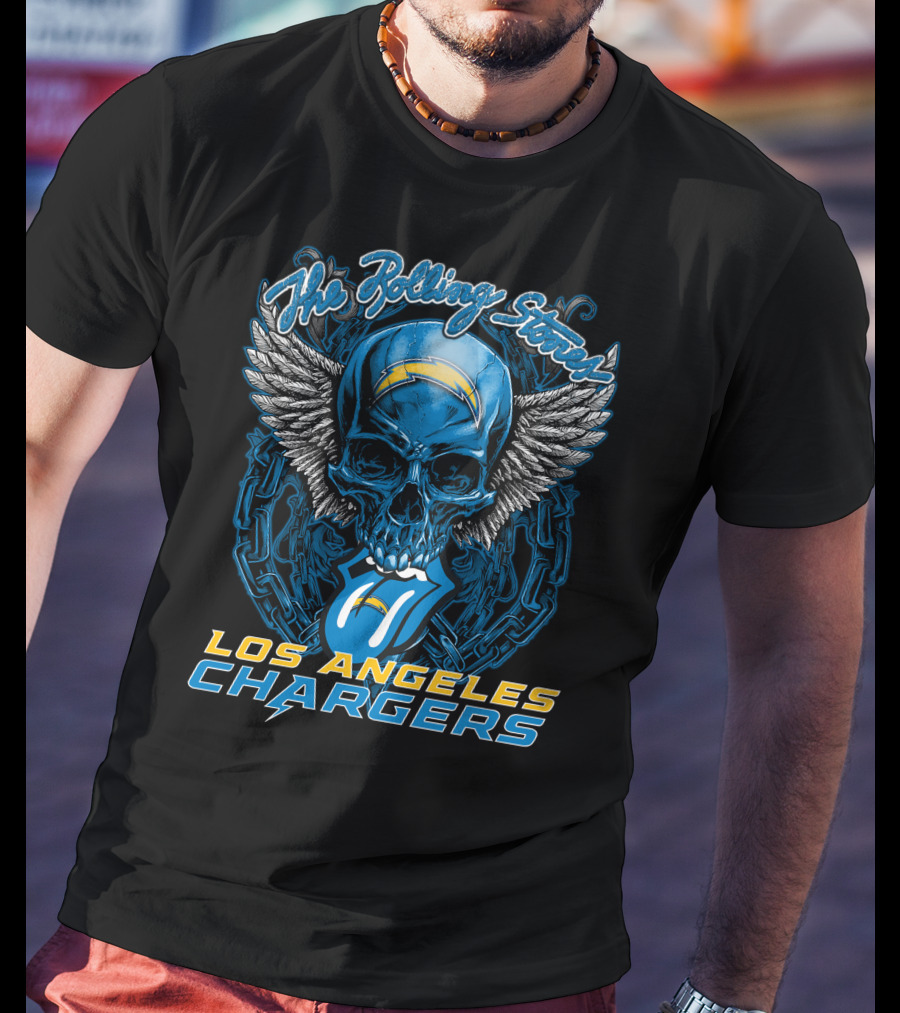 The Rolling Stones Los Angeles Chargers Skull And Tongue Logo Fusion T-Shirt