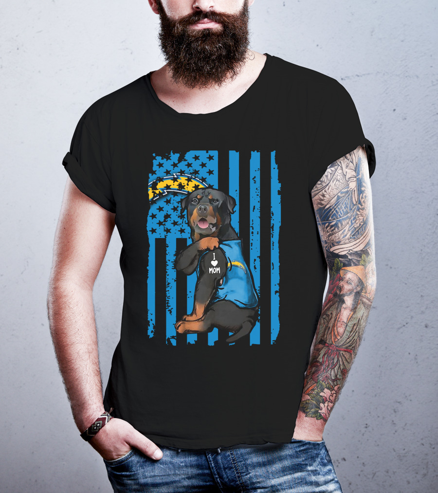 Rottweiler I Love Mom Los Angeles Chargers Blue Flag T-Shirt