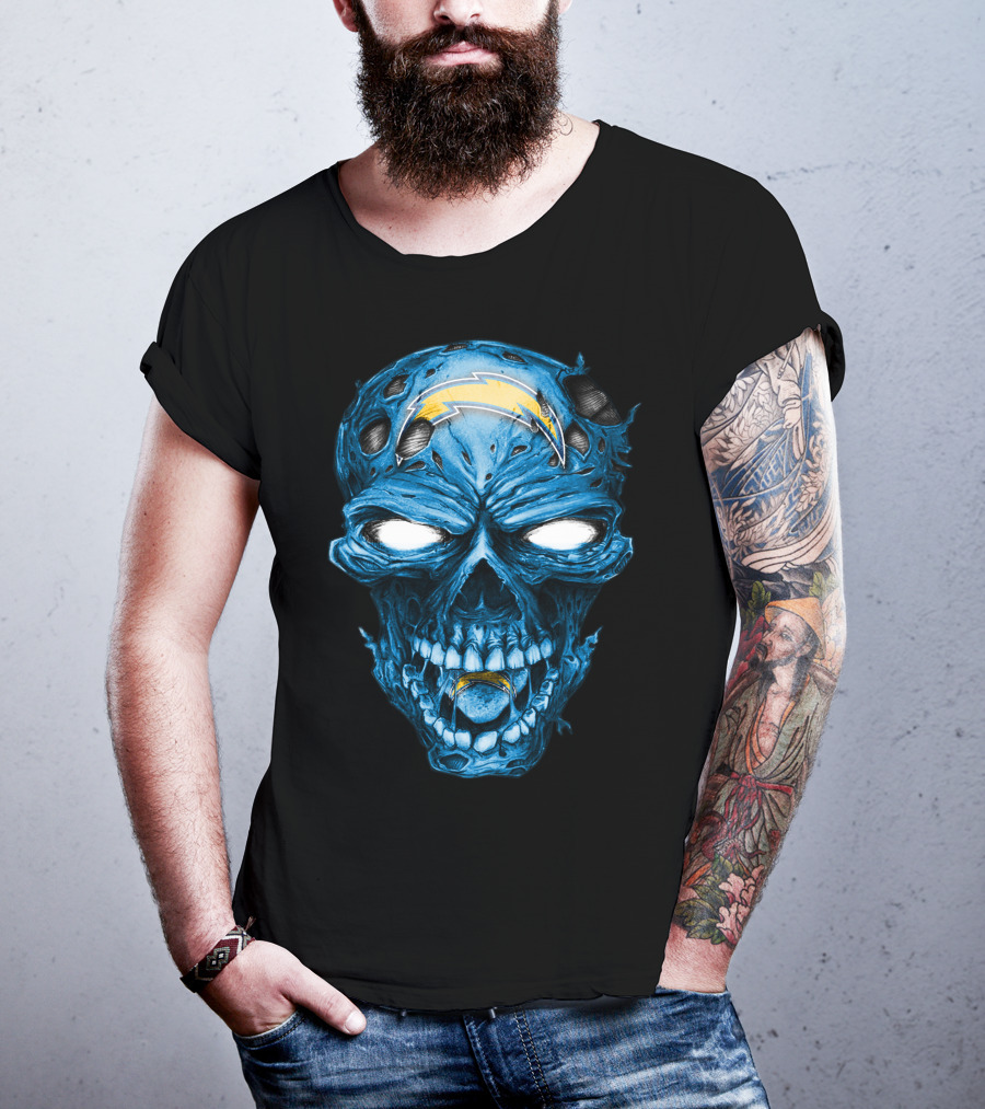 Skull Los Angeles Chargers Lightning Bolt Blue Halloween T-Shirt