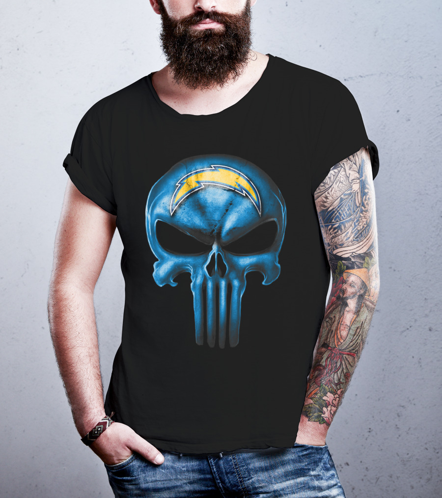 Skull Los Angeles Chargers Blue Punisher T-Shirt