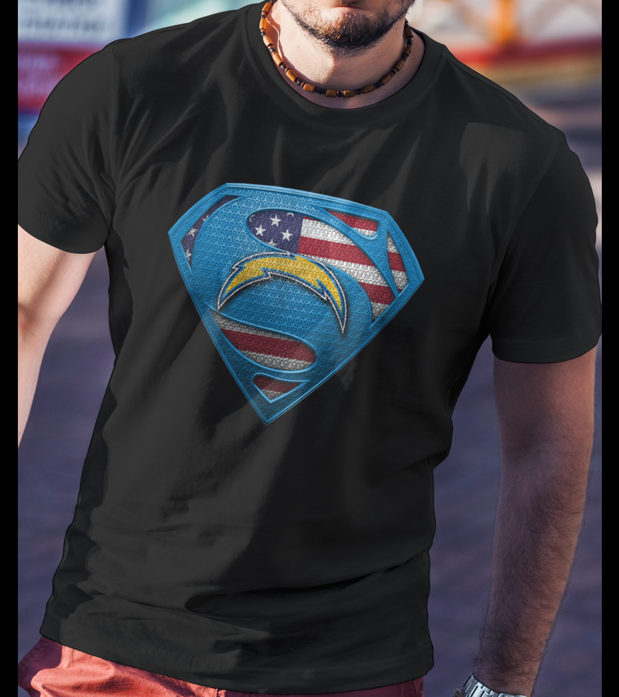 Los Angeles Chargers Superman Logo American Flag T-Shirt