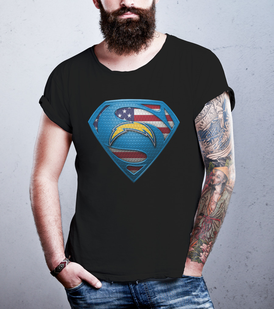 Los Angeles Chargers Superman Logo American Flag T-Shirt