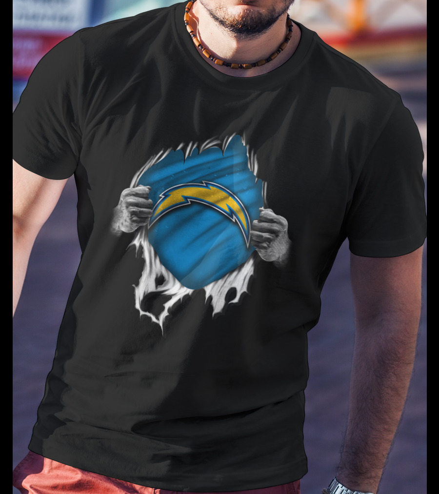 Torn Los Angeles Chargers Lightning Bolt Reveal T-Shirt