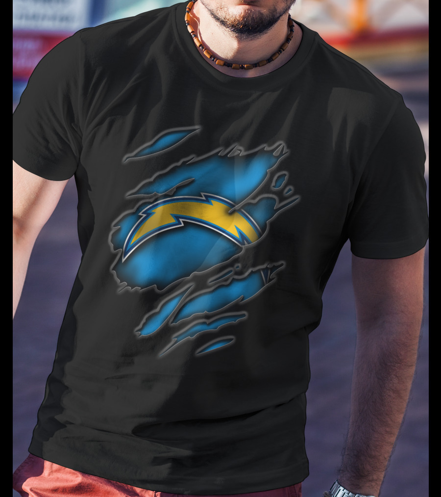 Torn Los Angeles Chargers Lightning Bolt Ripped Blue Claw Marks T-Shirt