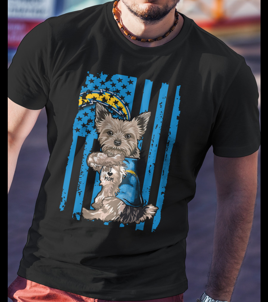 Yorkshire Terrier I Love Mom Los Angeles Chargers T-Shirt
