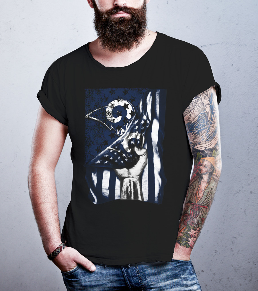 Los Angeles Rams American Flag Stars And Stripes Hand T-Shirt