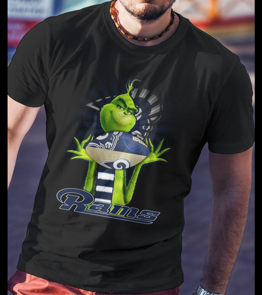 Grinch Holding Los Angeles Rams Football T-Shirt