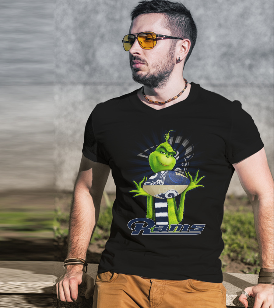 Grinch Holding Los Angeles Rams Football T-Shirt