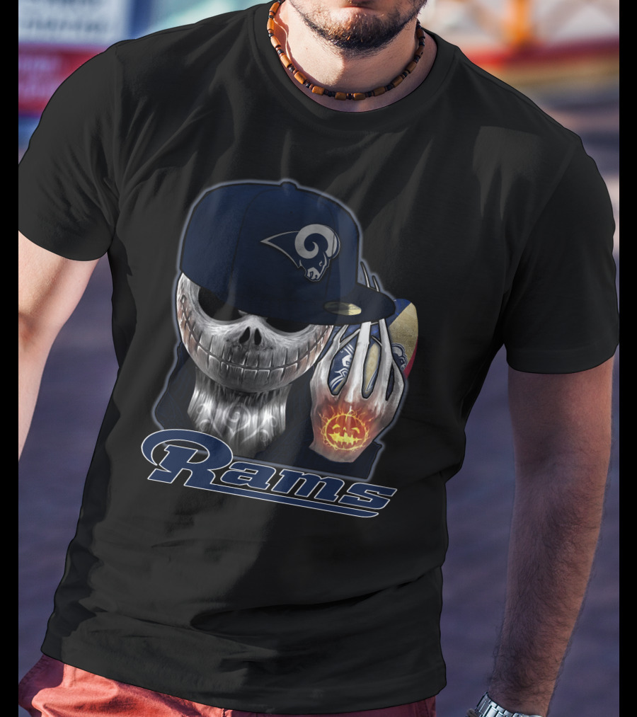 Jackskull Los Angeles Rams Halloween Skull Cap Football T-Shirt