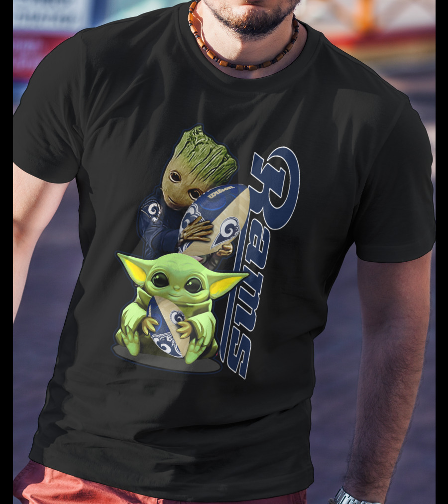 Groot And Baby Yoda With Rams Football Los Angeles Grzd T-Shirt