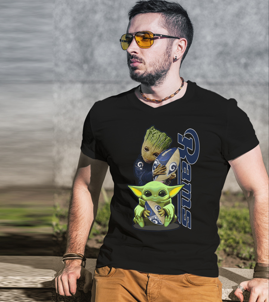 Groot And Baby Yoda With Rams Football Los Angeles Grzd T-Shirt