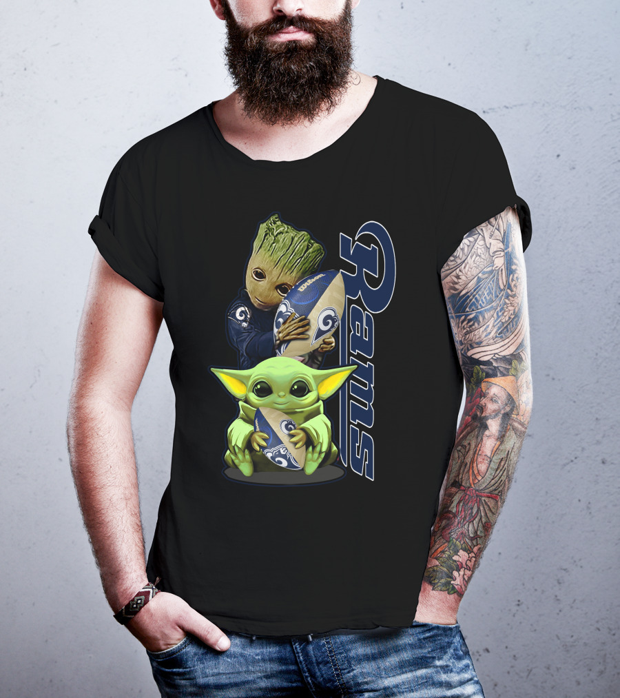Groot And Baby Yoda With Rams Football Los Angeles Grzd T-Shirt