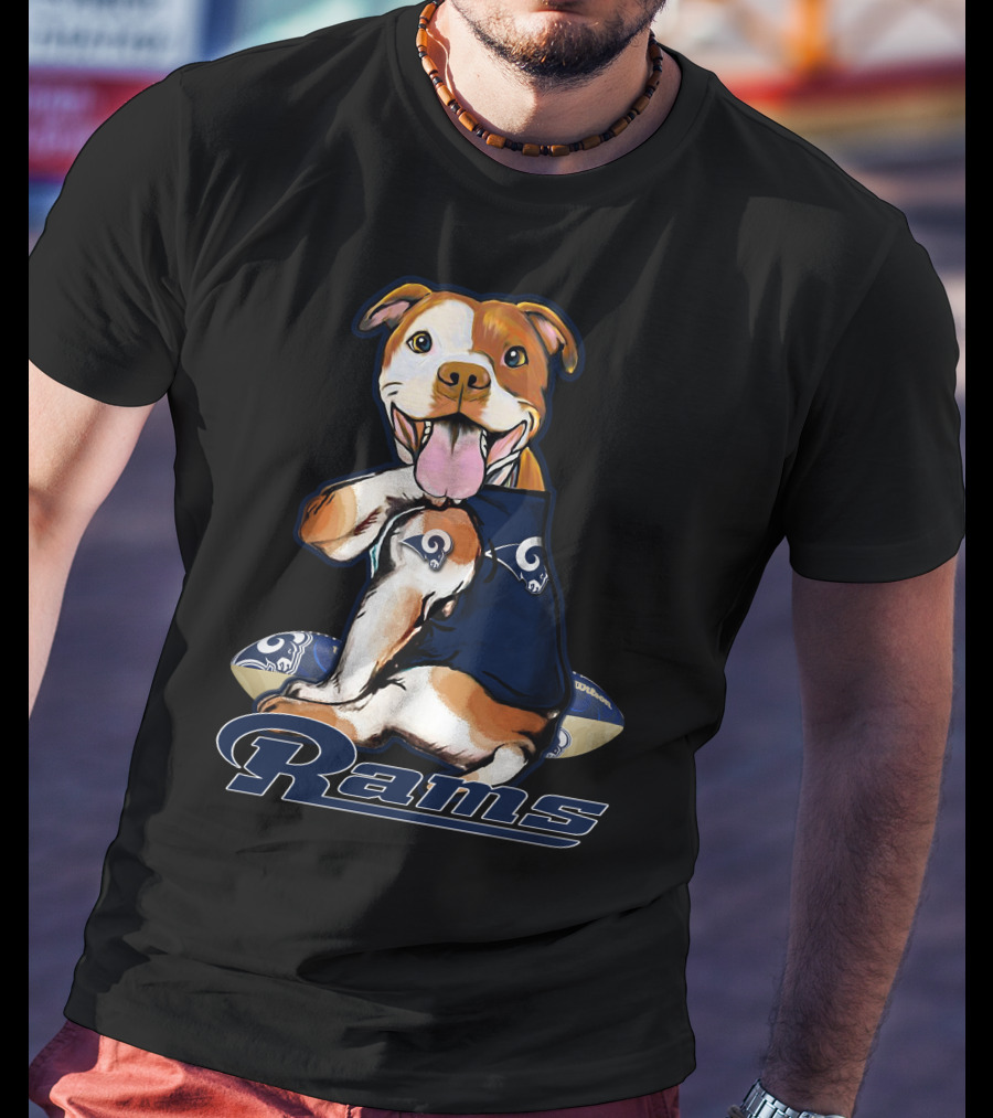 Pittbull Los Angeles Rams Cute Mascot Playful Dog Football Fan T-Shirt