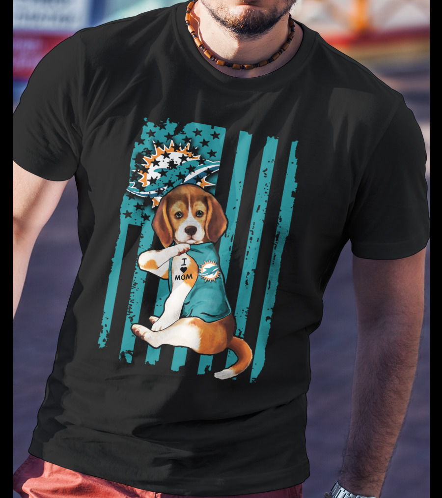 Beagle Miami Dolphins I Love Mom T-Shirt