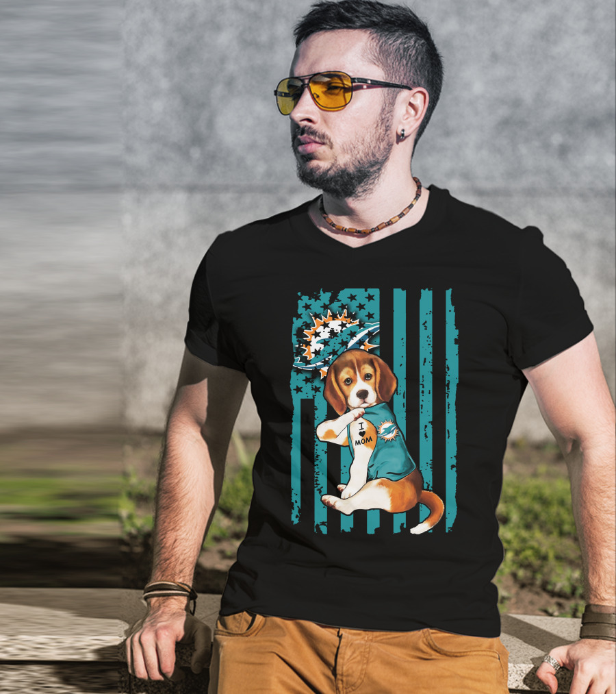 Beagle Miami Dolphins I Love Mom T-Shirt