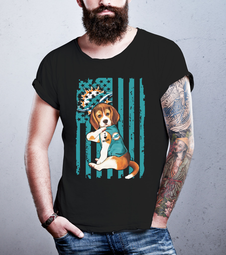 Beagle Miami Dolphins I Love Mom T-Shirt