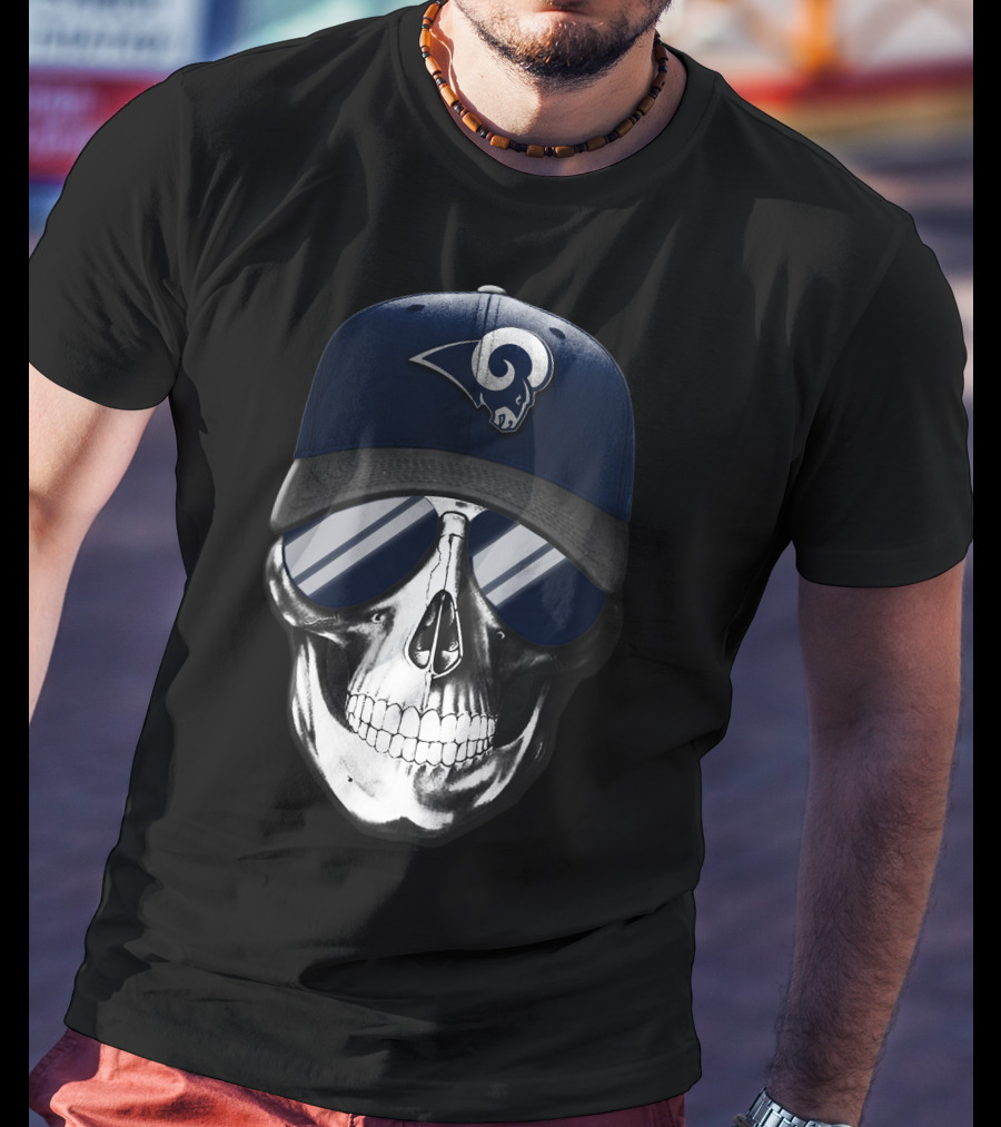 Los Angeles Rams Skull With Hat And Sunglasses T-Shirt