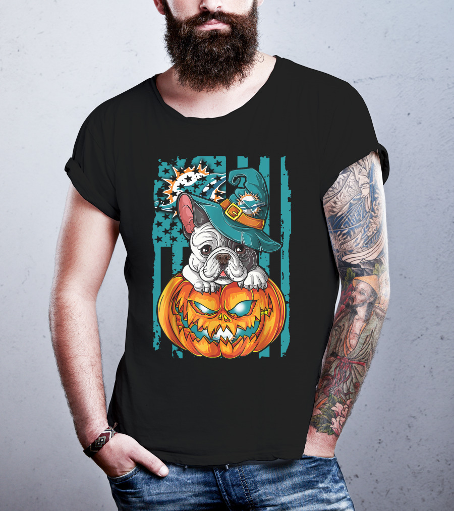 Hlw Bulldog Miami Dolphins Halloween Pumpkin Magic T-Shirt