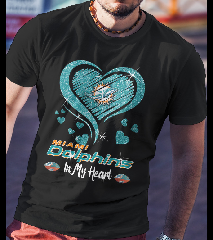 Miami Dolphins Heart Sparkle T-Shirt