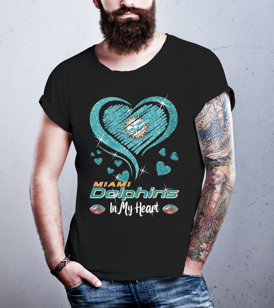 Miami Dolphins Heart Sparkle T-Shirt