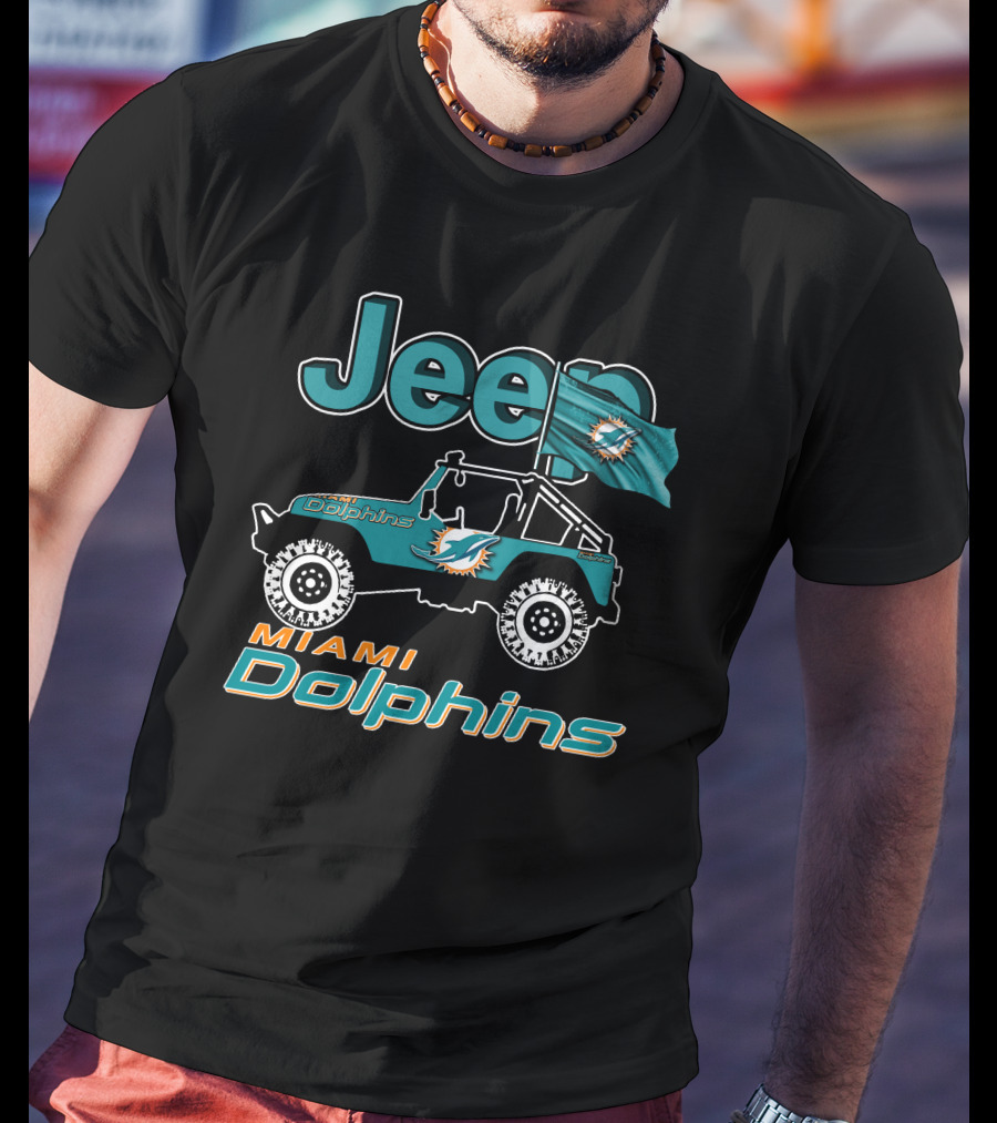 Jeep Miami Dolphins Flag Logo Off-Road Vehicle T-Shirt