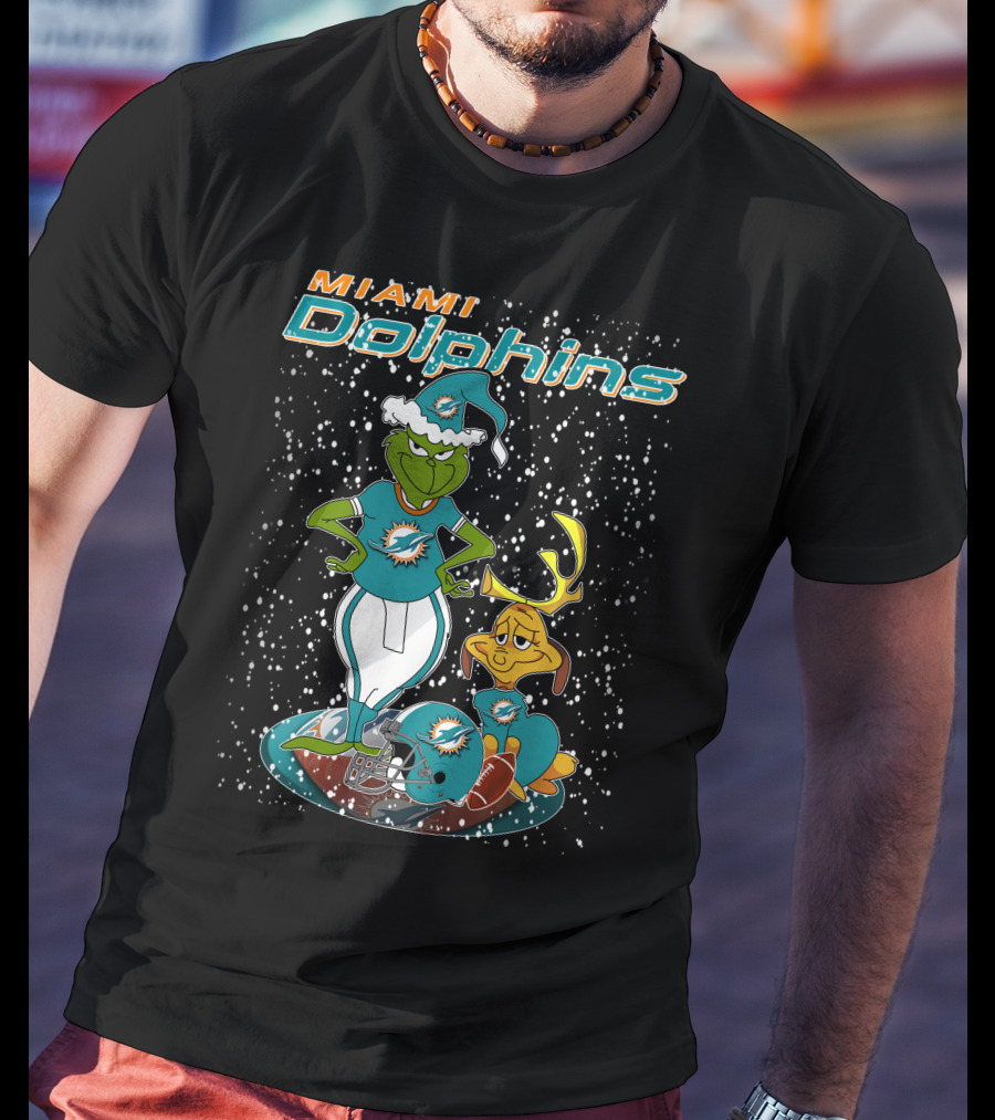 Grinchxmas Miami Dolphins Holiday Football T-Shirt
