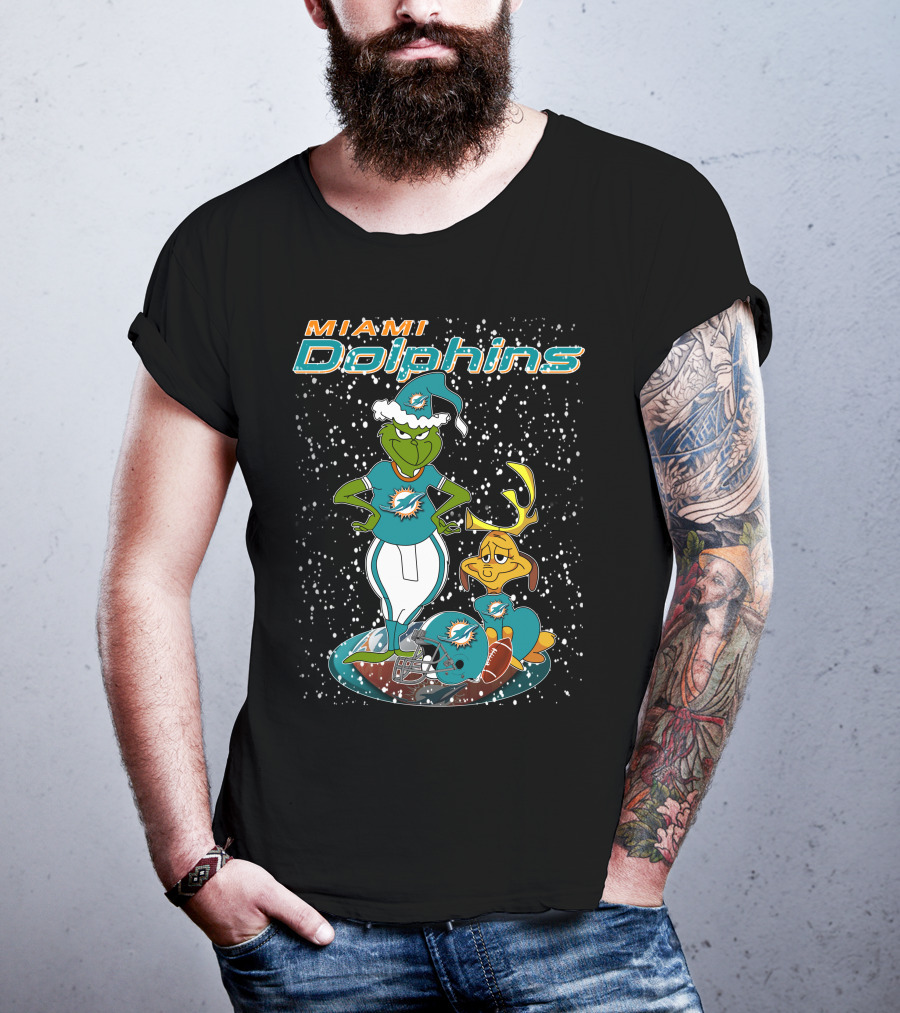 Grinchxmas Miami Dolphins Holiday Football T-Shirt