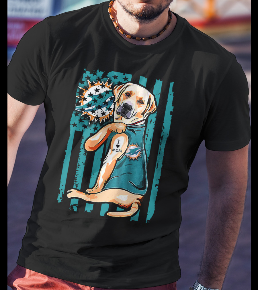 Labrador Retriever Miami Dolphins I Love Mom T-Shirt