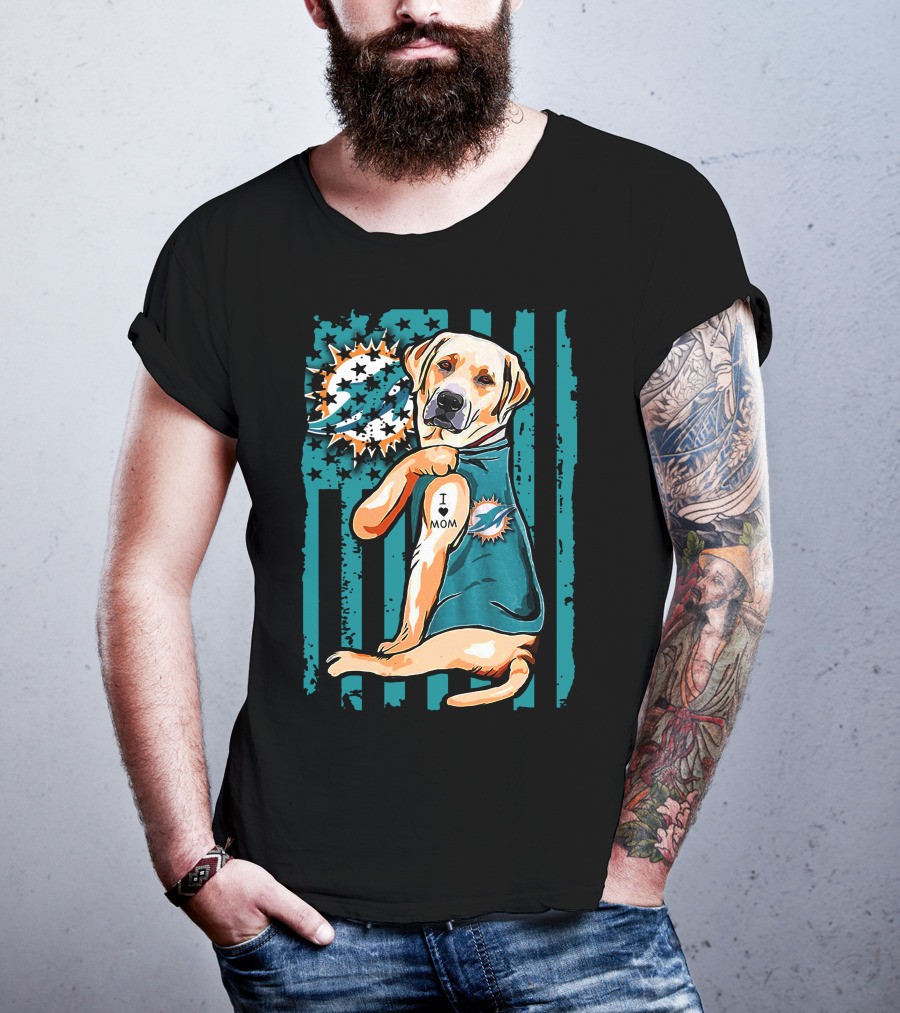 Labrador Retriever Miami Dolphins I Love Mom T-Shirt