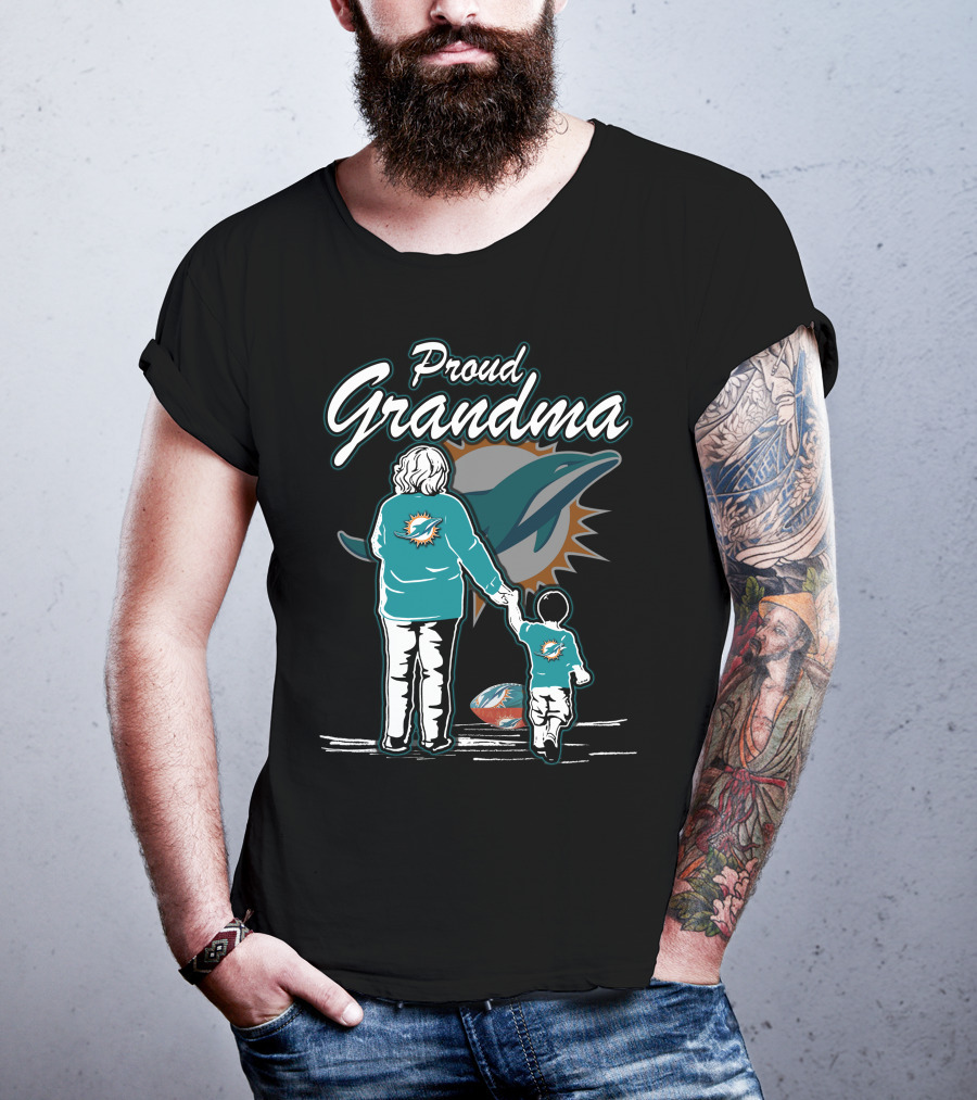 Proud Grandma Miami Dolphins Fan With Logo And Child T-Shirt