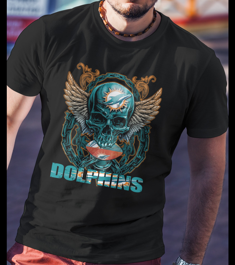 Dolphins Skullfb Miami Dolphins Winged Skull T-Shirt