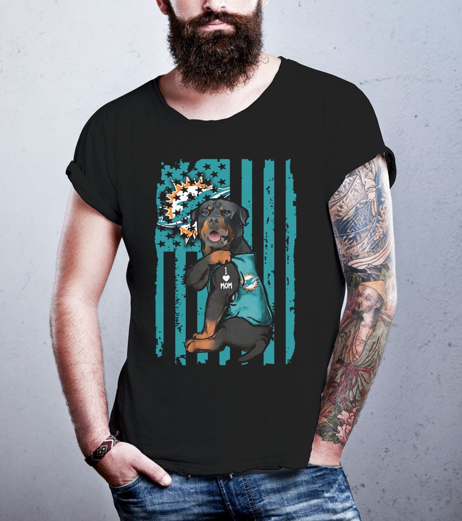 Rottweiler I Love Mom Miami Dolphins Fan Flag T-Shirt